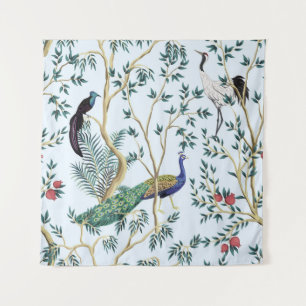Vintage garden pomegranate fruit tree, exotic bird tapestry
