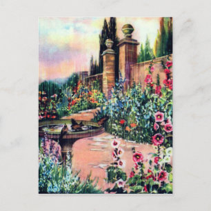 Vintage Garden Rain Postcard