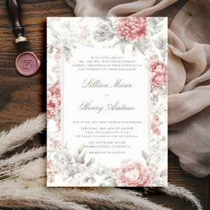 Vintage Garden Red Black Toile Classic Wedding Invitation