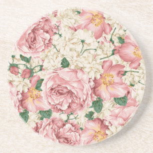 Vintage Garden Roses and Hydrangeas Floral Pattern Coaster
