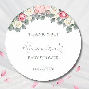 Vintage Garden Roses Baby Shower Thank You Classic Round Sticker