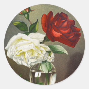 Vintage Garden Roses in a Glass Vase Classic Round Sticker