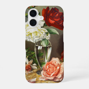 Vintage Garden Roses in a Glass Vase iPhone 16 Case