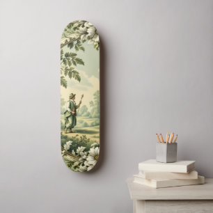 Vintage garden sage green floral skateboard
