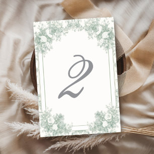 Vintage Garden Sage Green French Floral Wedding Table Number