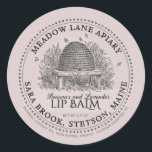 Vintage Garden Skep Beeswax Lip Balm  Classic Round Sticker<br><div class="desc">Men and women alike use lip balm, but too often lip balm labels are intrinsically marketed for the female eye. This editable beeswax lip balm label with vintage garden skep and little bees is specifically designed to be gender-neutral so that everyone will feel comfortable pulling it out of their pocket...</div>