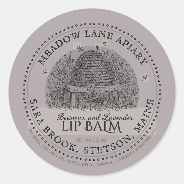 Vintage Garden Skep Beeswax Lip Balm  Classic Round Sticker (Front)