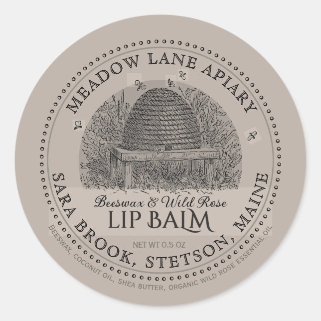 Vintage Garden Skep Beeswax Lip Balm  Classic Round Sticker (Front)