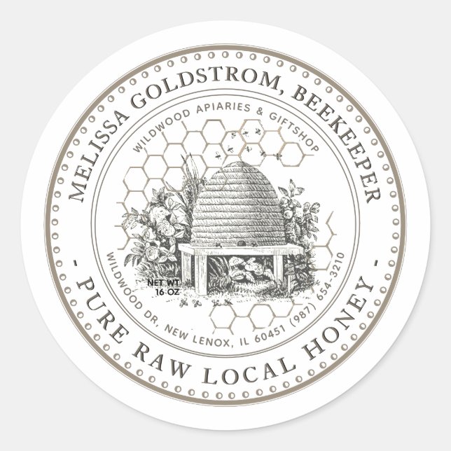 Vintage Garden Skep Honey Label honeycomb taupe (Front)