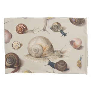 Vintage Garden Snails Scientific Illustration Pillowcase