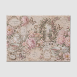 Vintage Garden Tea Party Roses Handwritten Letters Tissue Paper