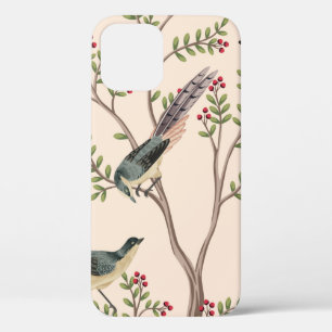 Vintage garden tree, bird floral seamless pattern  iPhone 12 case