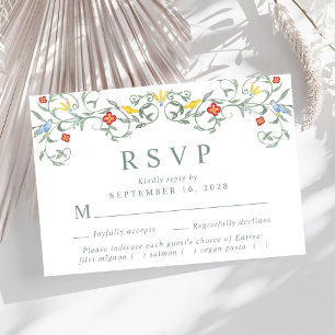 Vintage Garden Watercolor Meal Choice Wedding RSVP Card