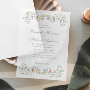 Vintage Garden Watercolor Wedding Vellum Invitations