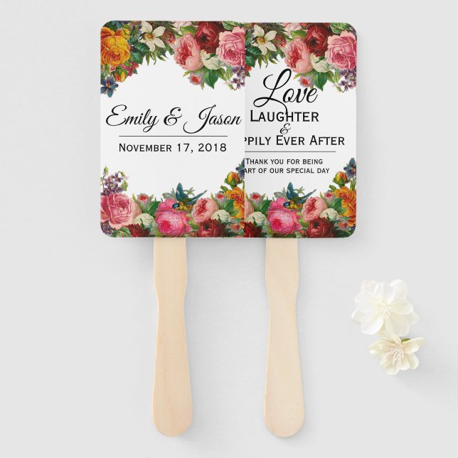 Vintage Garden wedding favour fans (Front and Back)