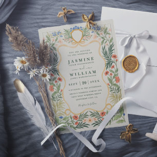 Vintage Garden Wildflowers Elegant Modern Wedding Invitation