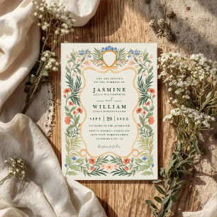 Vintage Garden Wildflowers Elegant QR Code Wedding Invitation