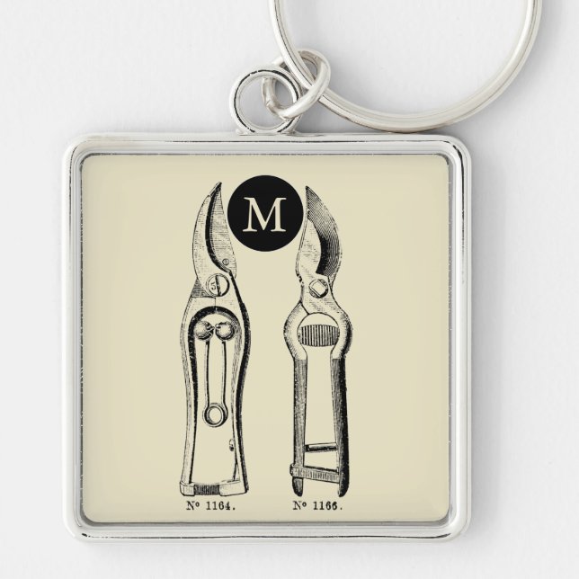 VINTAGE Gardening Tools Pruners Monogram Keychain (Front)