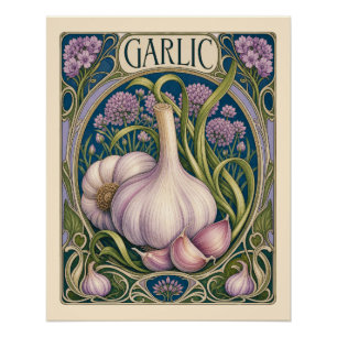 Vintage Garlic Art Nouveau Style Kitchen Art Poster