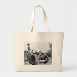 Vintage Gas Pump on the Farm, 1940s Large Tote Bag