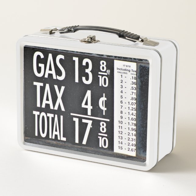 Vintage Gas Pump Price Chart Metal Lunch Box (Front)