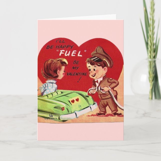 Vintage Gas Station Attendant Valentine's Day Card (Front)