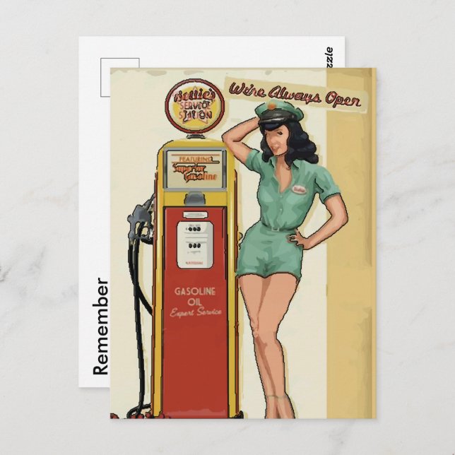 Vintage Gas Station, edit text Postcard (Front/Back)