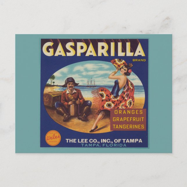 Vintage Gasparilla Florida Citrus Label Postcard (Front)