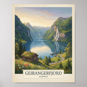 Vintage Geirangerfjord Norway Travel Poster   Norw