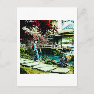 Vintage Geisha at the Kusatsu Tea House Maple Tree Postcard