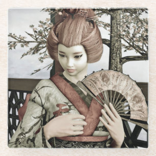 Vintage Geisha Glass Coaster