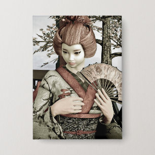 Vintage Geisha Kimono Fan Illustration