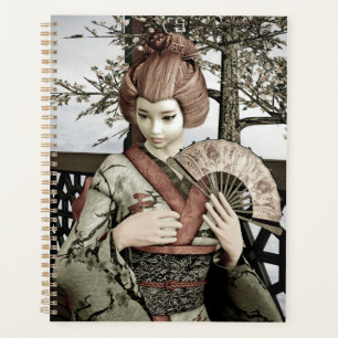 Vintage Geisha Kimono Fan Illustration Planner