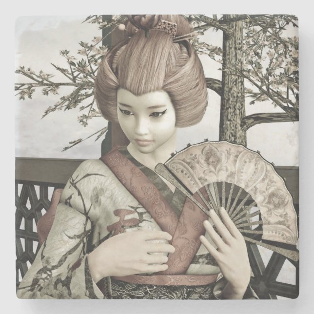 Vintage Geisha Stone Coaster (Front)