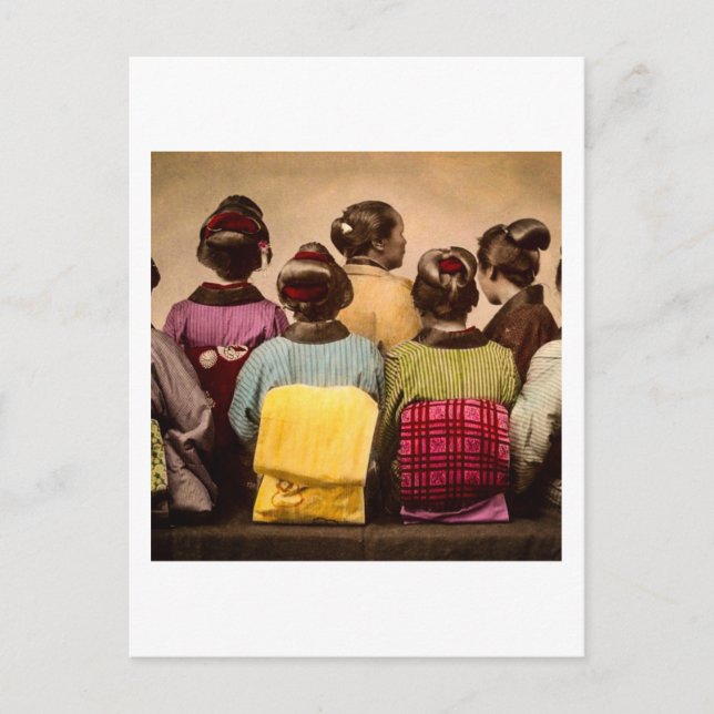 Vintage Geishas in Colourful Kimonos and Obis Postcard (Front)