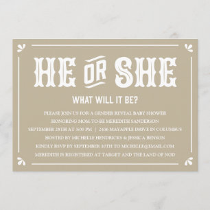 Vintage Gender Reveal Baby Shower Invitation