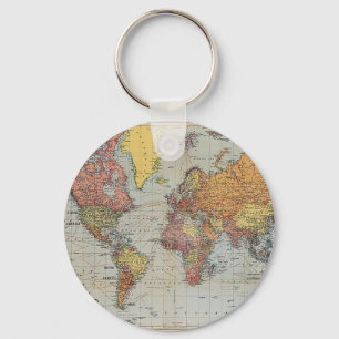 Vintage General Map of the World Key Ring