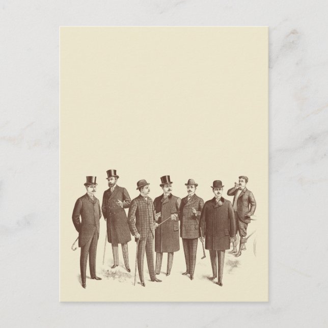 Vintage Gentlemen 1800s Men's Fashion Brown Beige Postcard (Front)