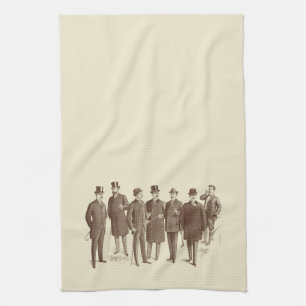 Vintage Gentlemen 1800s Men's Fashion Brown Beige Tea Towel