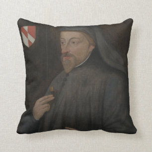 Vintage Geoffrey Chaucer Portrait Painting Cushion