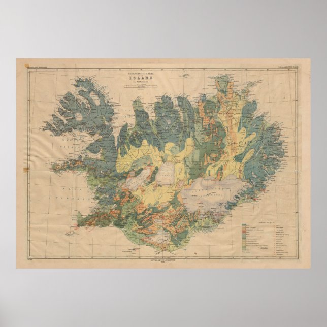 Vintage Geological Map of Iceland (1906) Poster (Front)