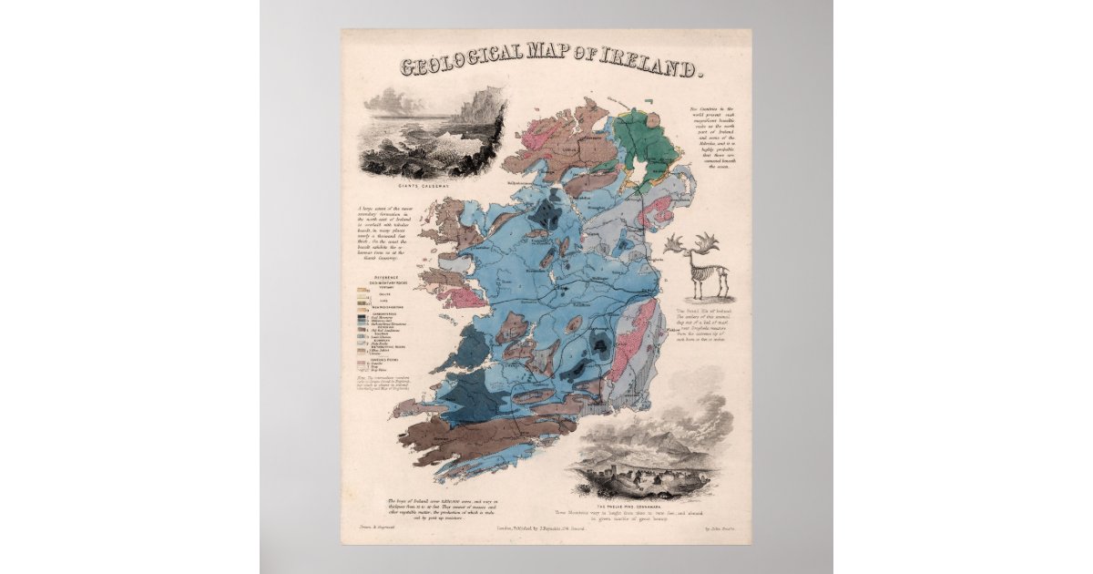 Vintage Geological Map of Ireland (1850) Poster Zazzle