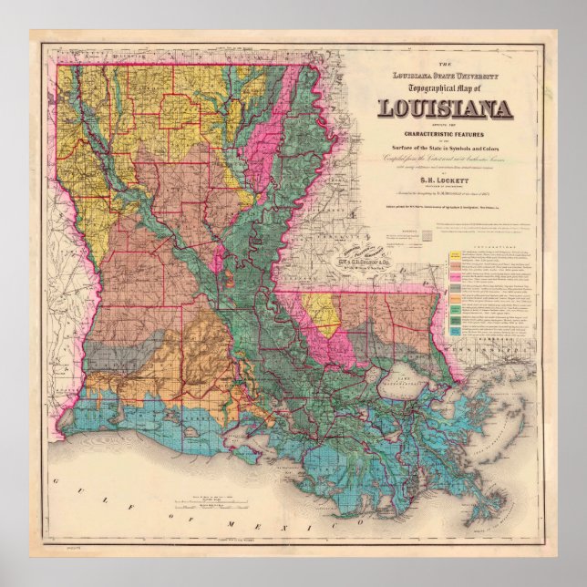 Vintage Geological Map of Louisiana (1882) Poster (Front)