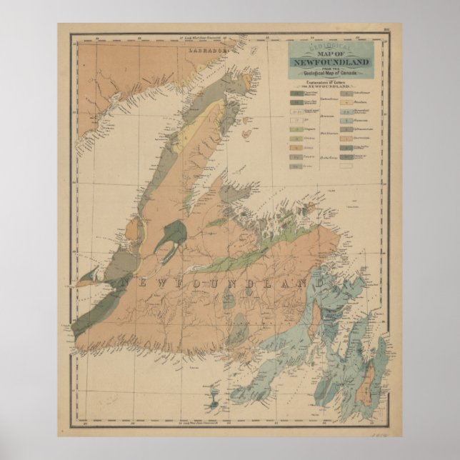 Vintage Geological Map of Newfoundland (1875) Poster (Front)
