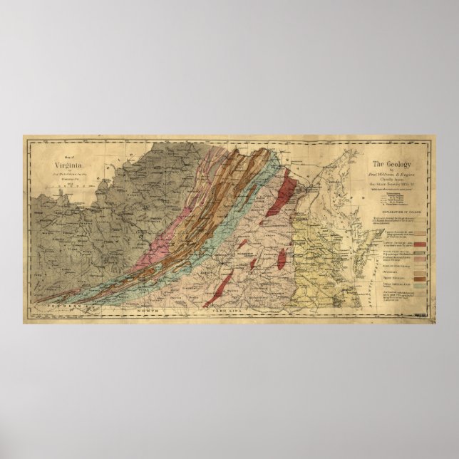 Vintage Geological Map of Virginia (1874) Poster (Front)