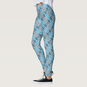 Vintage geometric blue and gray diagonal pattern leggings