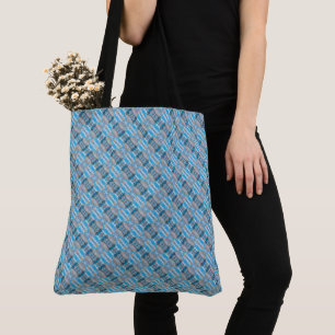 Vintage geometric blue and gray diagonal pattern tote bag