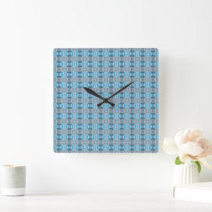 Vintage geometric blue and gray pattern square wall clock