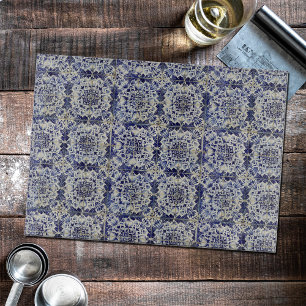 Vintage Geometric Blue White Tile Pattern Cutting Board