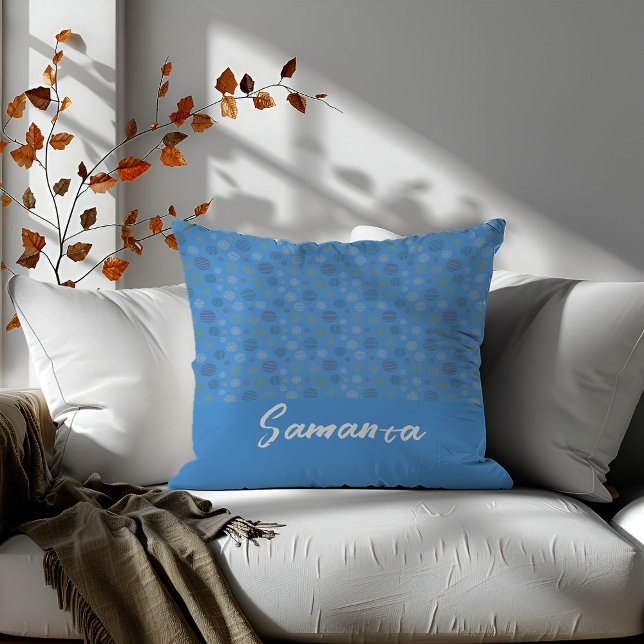 Vintage geometric circle line blue name cushion (Creator Uploaded)